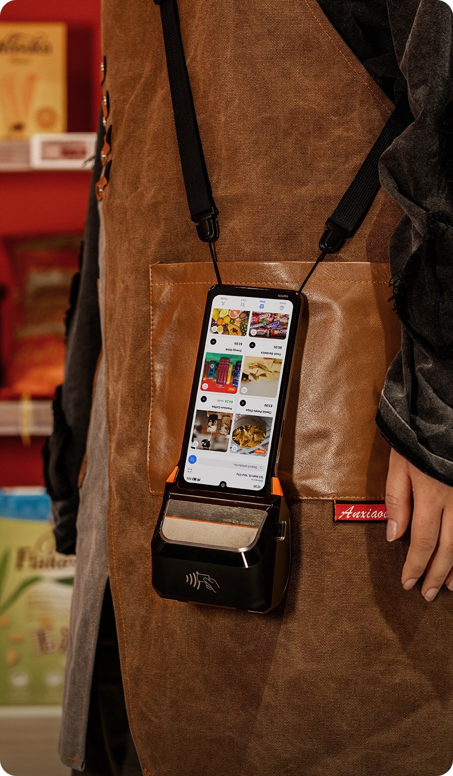 Mobile worker using SUNMI handheld POS at retail store